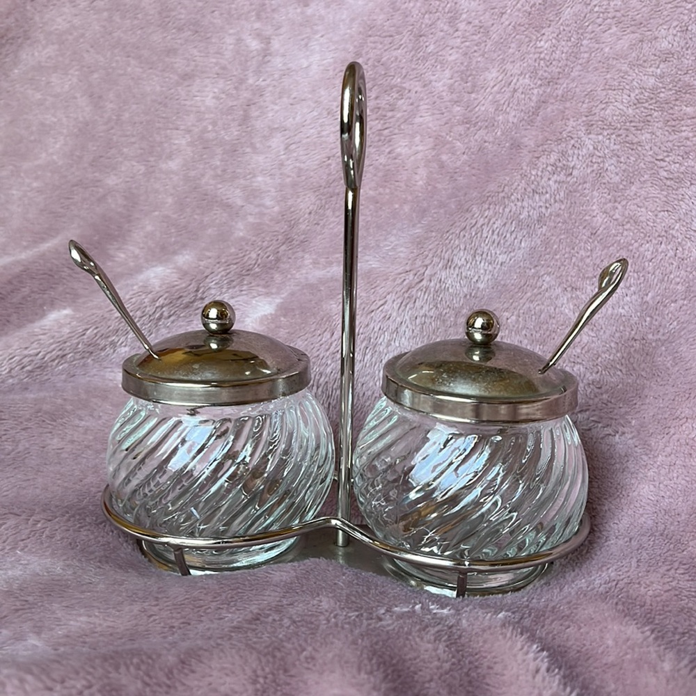 Vintage Condiment Set with Tray and Spoons